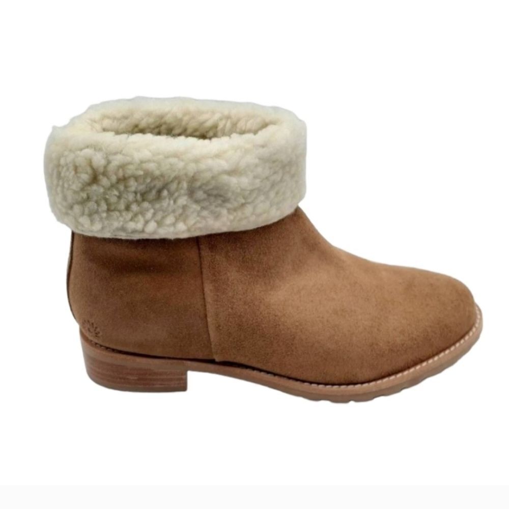 New Jack Rogers Stella Oak Suede Sherpa Winter Heeled Booties Size 7